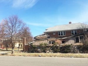 A collapsing home in Detroit, Michigan.